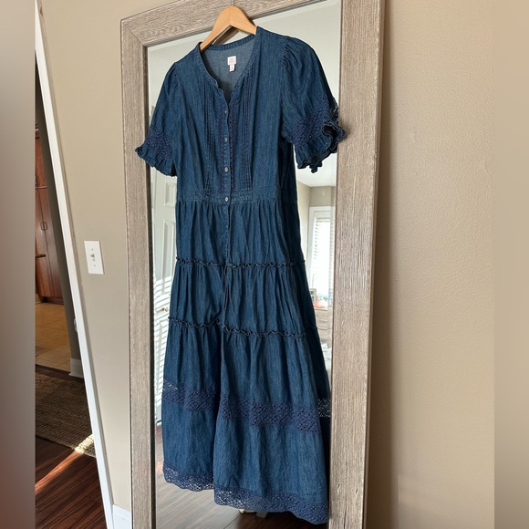 Gap x LoveShackFancy Blue Tiered Cotton Eyelet Midi Dress Size Small - Picture 1 of 5